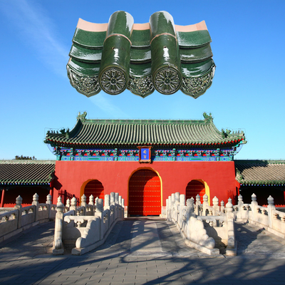 Antiker Tempel-chinesische glasig-glänzende Dachplatten