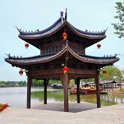 Qualität  3.2m Chinese Style Pavilion Handmade Grey Wooden Gazebo Structure Fabrik