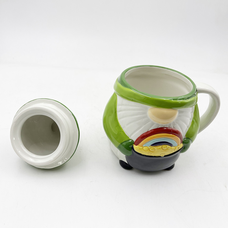 Kreative 3D-Weihnachts-Keramik-Tassen Frühling Gnome Grüne Farbdekorationen mit Deckel