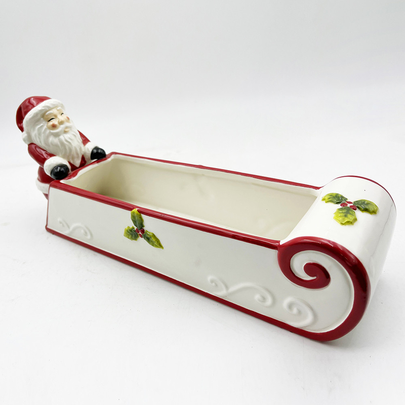 Handgefärbter Keramik-Cookie-Halter Weihnachtsmann-Schneemann-Süßigkeiten Schüssel Festliche Wohnkultur