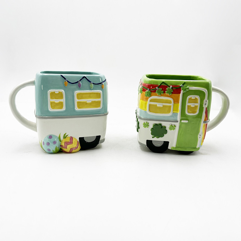 16oz persönliches Geschenk für Kinder Volkskunst Keramik Material Kaffeebecher Bus Cartoon Cup für heißes Getränk