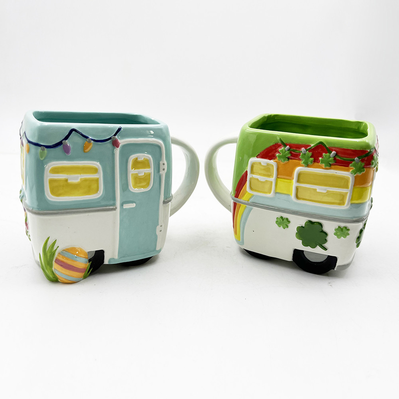 16oz persönliches Geschenk für Kinder Volkskunst Keramik Material Kaffeebecher Bus Cartoon Cup für heißes Getränk
