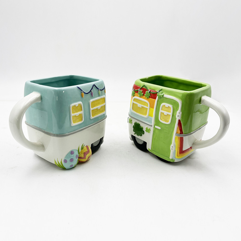 16oz persönliches Geschenk für Kinder Volkskunst Keramik Material Kaffeebecher Bus Cartoon Cup für heißes Getränk