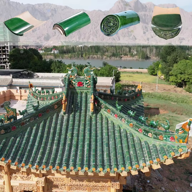 Grüne verglaste chinesische Tempeldachfliesen für Gartenpavillon und modernes Gebäudedesign