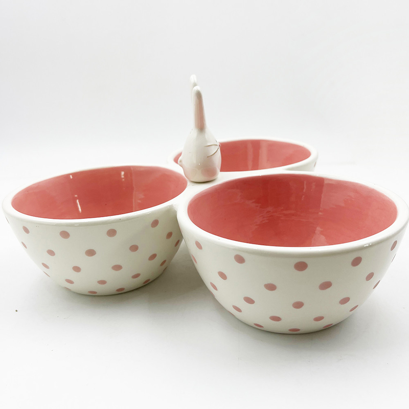 Klassisches rosa, süßes Keramikmaterial, dreiteilige Portionsschüssel