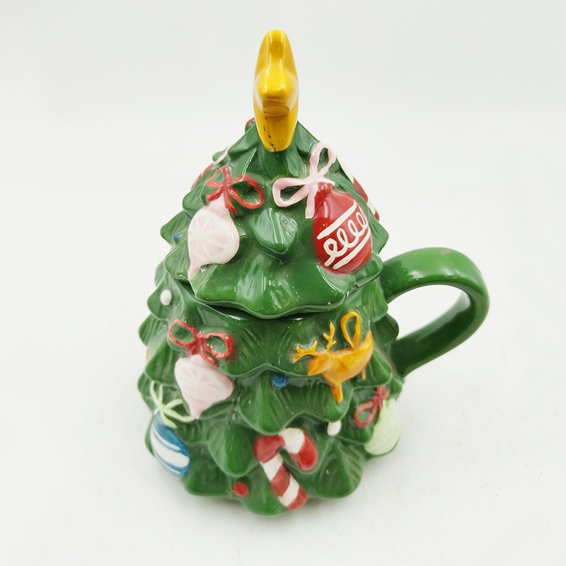 Grüne Weihnachtsbaum Tasse Süße Keramik Weihnachtsbecher mit Deckel für Geschenke Heimdekoration