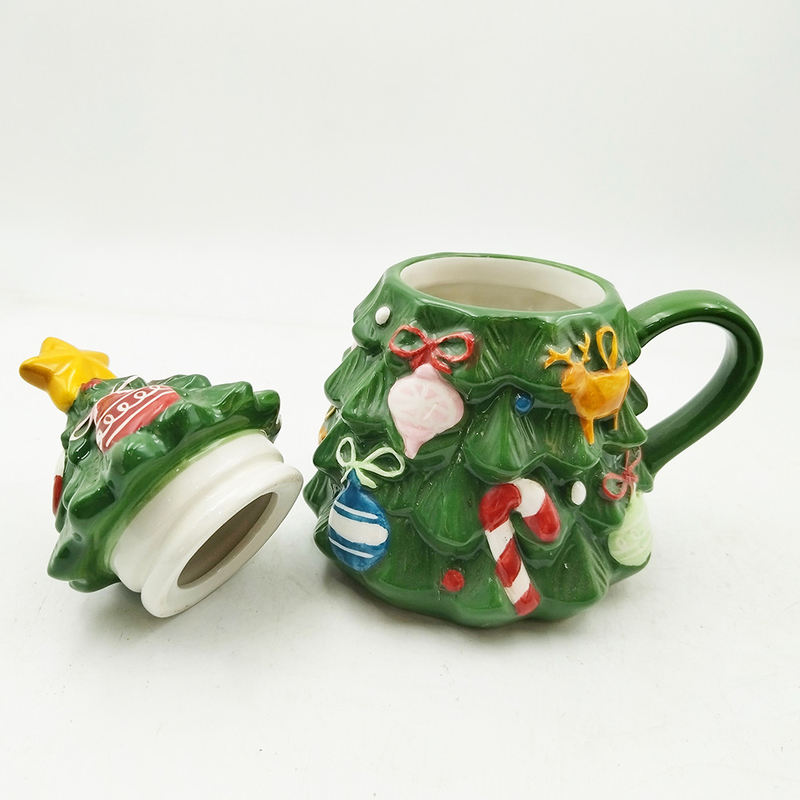 Grüne Weihnachtsbaum Tasse Süße Keramik Weihnachtsbecher mit Deckel für Geschenke Heimdekoration