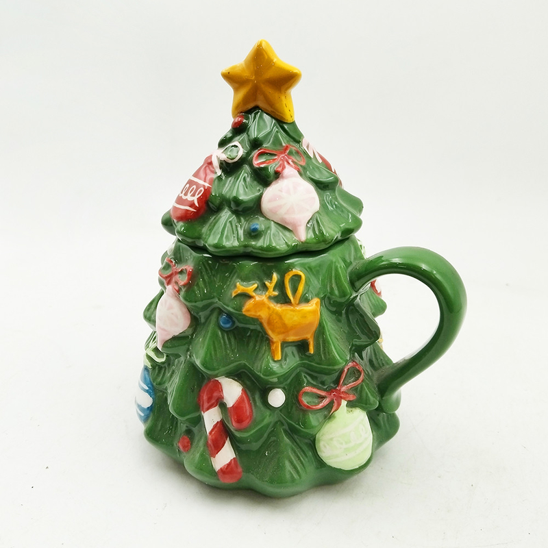 Grüne Weihnachtsbaum Tasse Süße Keramik Weihnachtsbecher mit Deckel für Geschenke Heimdekoration