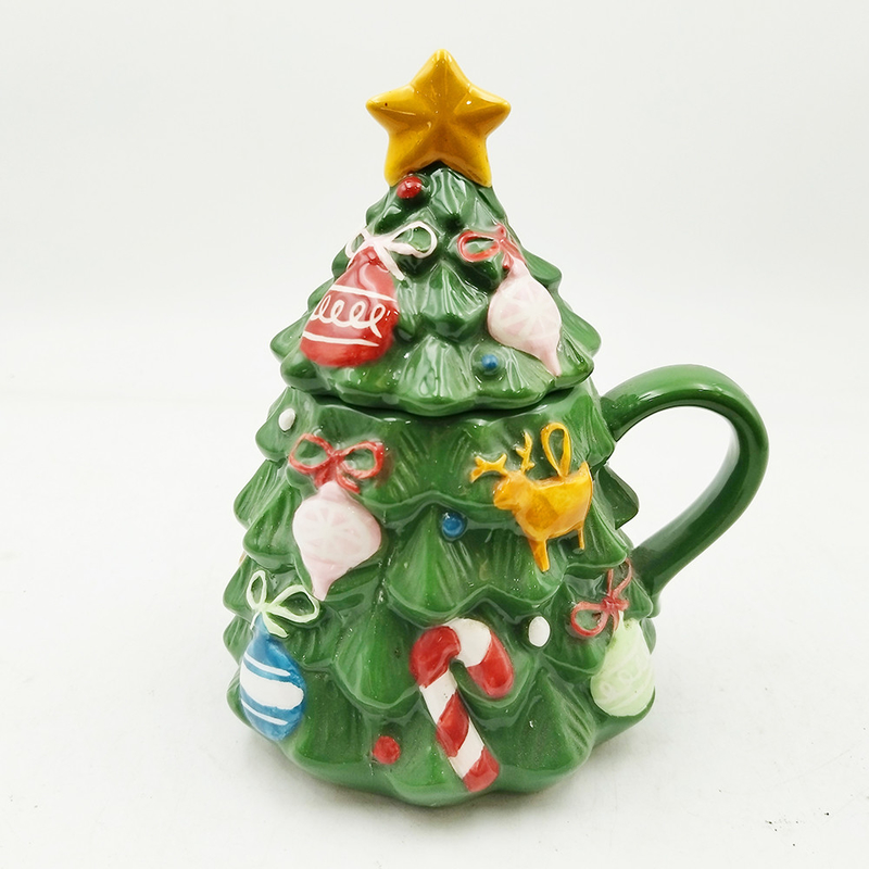 Grüne Weihnachtsbaum Tasse Süße Keramik Weihnachtsbecher mit Deckel für Geschenke Heimdekoration