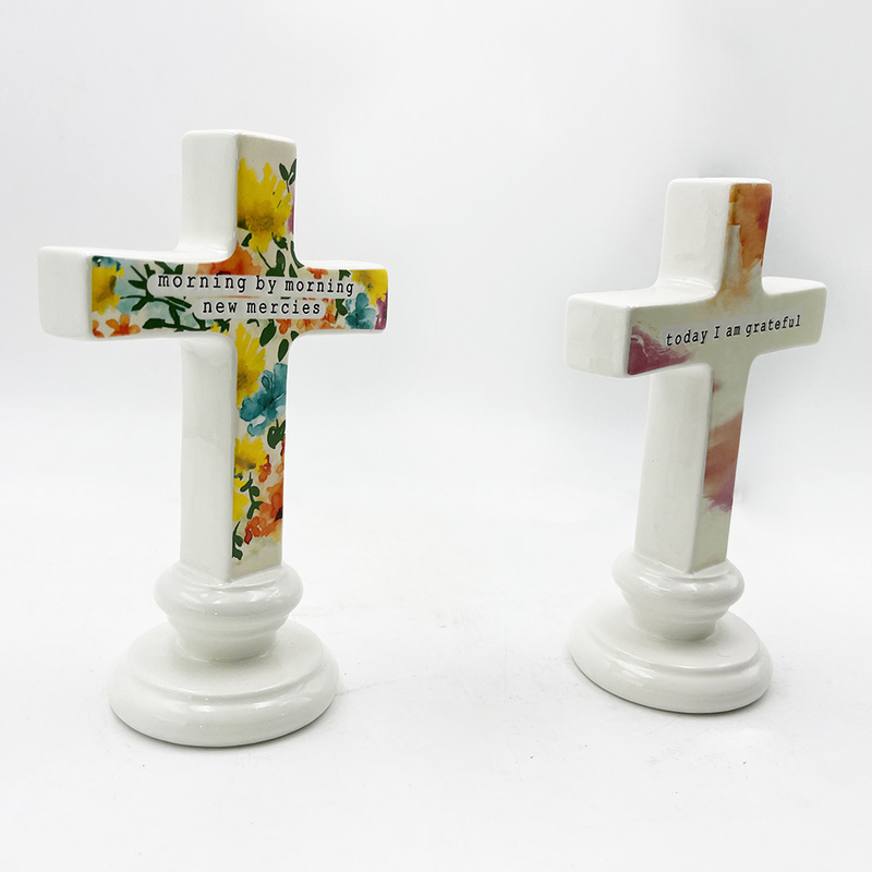 Massivkeramisches Material Handwerk Stehende Skulptur Für Tisch Altar Ornament Kreuz mit Worten