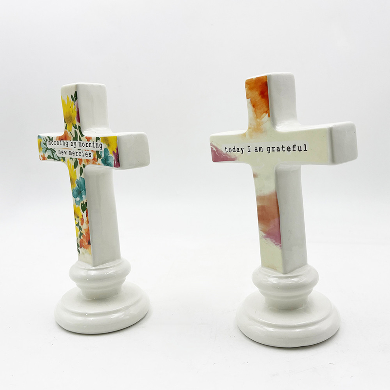 Massivkeramisches Material Handwerk Stehende Skulptur Für Tisch Altar Ornament Kreuz mit Worten