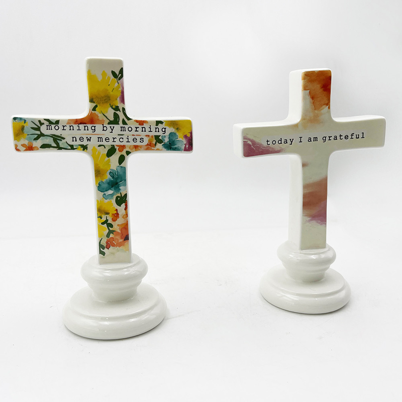Massivkeramisches Material Handwerk Stehende Skulptur Für Tisch Altar Ornament Kreuz mit Worten