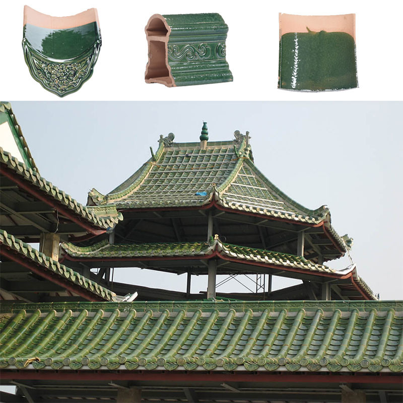 Chinesische Glaskeramik-Dachfliese 180*180mm lebendige grüne Glasur Wetterfest für Pagodendächer