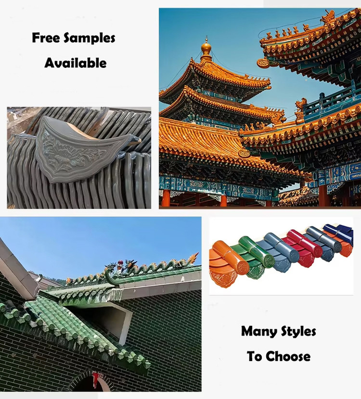 Klassische Terrakotta-Dachfliesen aus chinesischen Tempeln Glanz Vielfalt an Größen Farben