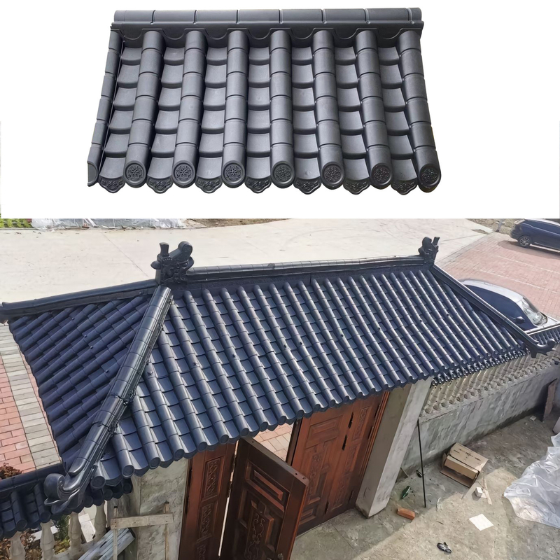 Leichtes PVC-Fliesen Wandzaun Billiger Preis Künstliches traditionelles chinesisches Haus Pp Antike Dach
