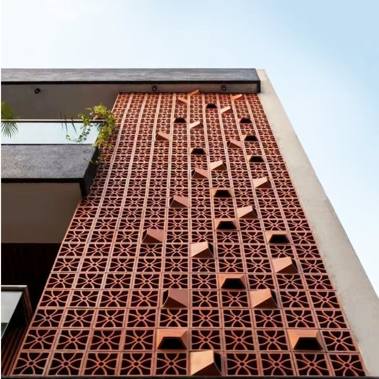 800 Centigrade Wärmedämmung Rot Terrakotta Brise Ansicht Lehmblock für moderne dekorative Außenwand Ansicht