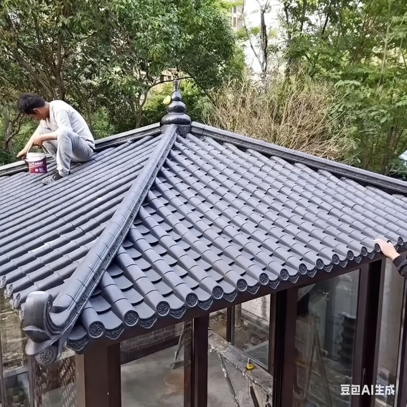Chinesische traditionelle Dachziegel PP Dachplatten Kunststoff Dach Eckdekoration für Pavillon Wandtor