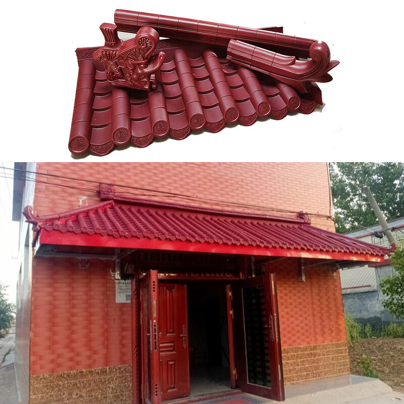 Chinesische klassische Antike PP Rote Plastikdachfliese Dauerhafte UV-Schutz Harzfliese für Architektur Innenhof Pavillondach