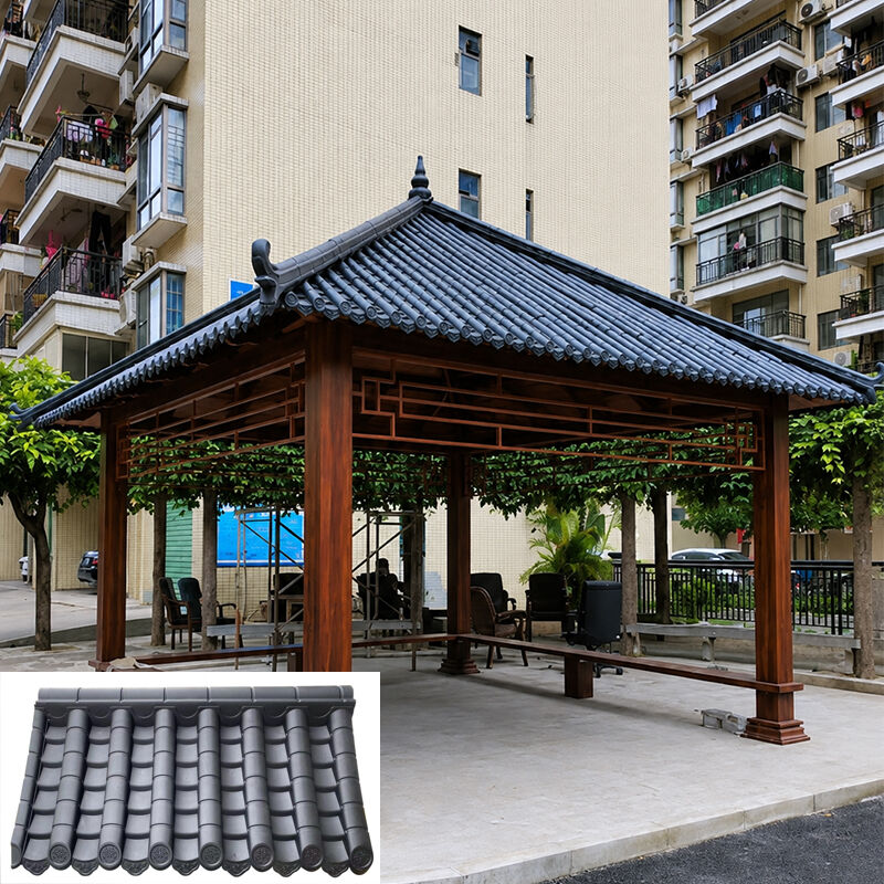 Traditionelles chinesisches Dachdesign Wetterbeständiges PP-Dach aus Kunststoff Schindel Einfach zu installieren Dachblech für Hotels Parks Villen