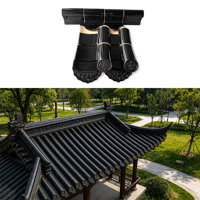 Antike Chinesische Art Schwarz verglaste Dachfliesen Keramik glänzendes Dach Bambusfliesen für traditionelle Häuser Tempel Gazebo