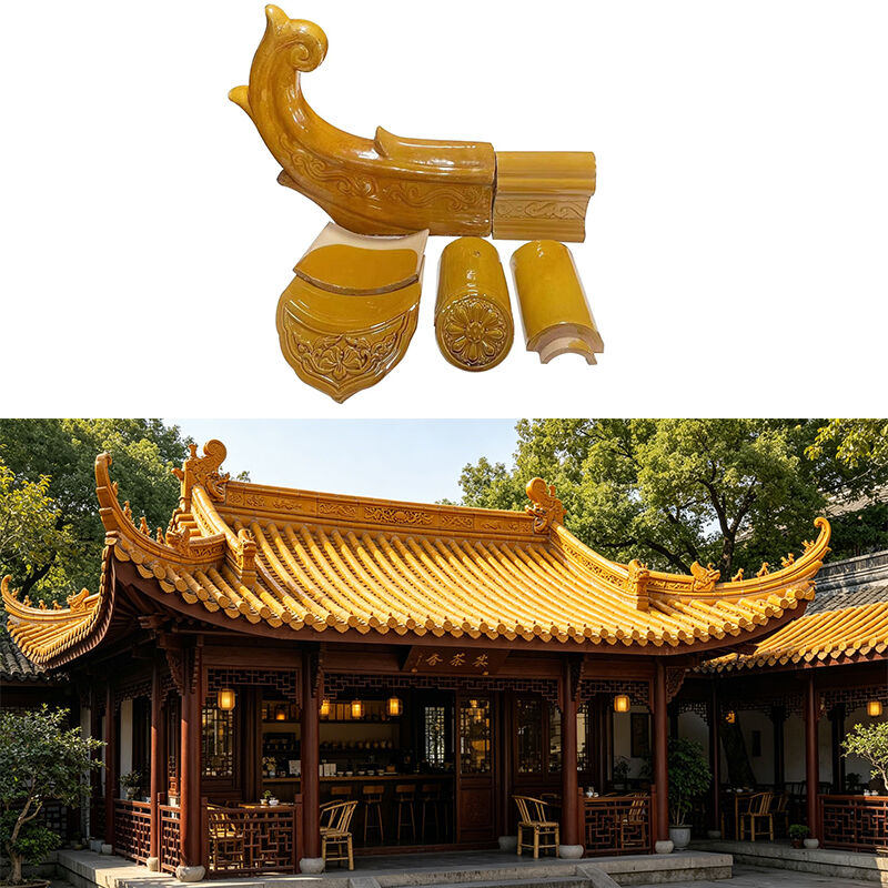 Dauerhafte gelb verglasterte Lehmdachfliesen Glanz-Cramic-Dachfliesen Traditionelles chinesisches antikes Dachmaterial für Innenhof und Pavillon