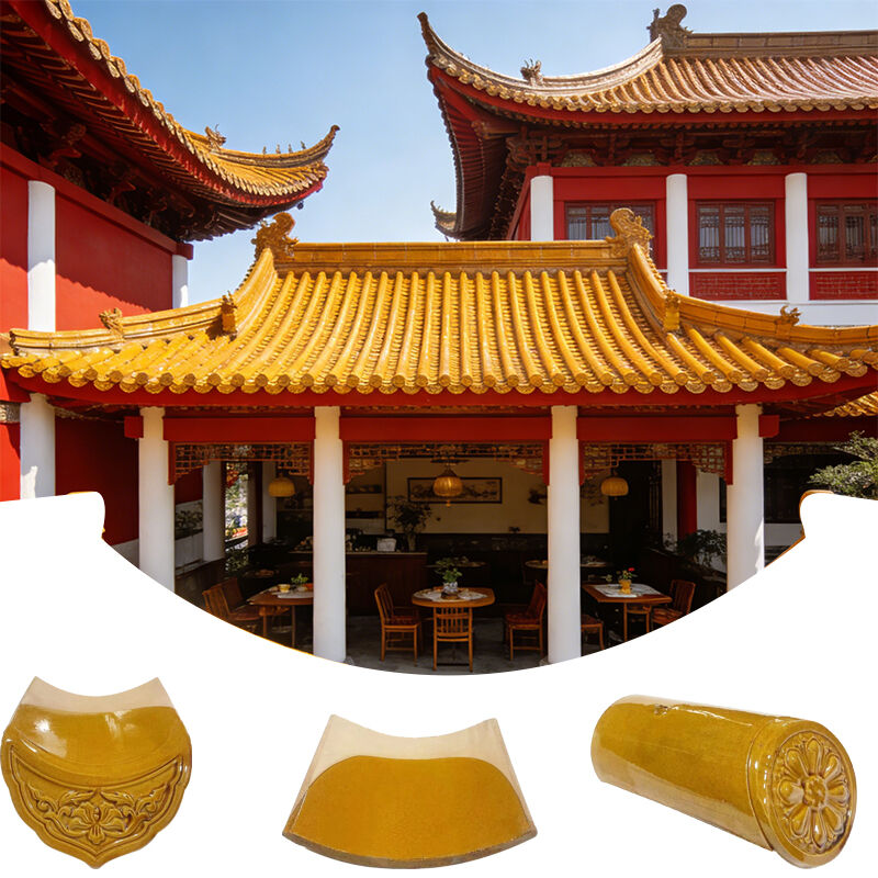 Dauerhafte gelb verglasterte Lehmdachfliesen Glanz-Cramic-Dachfliesen Traditionelles chinesisches antikes Dachmaterial für Innenhof und Pavillon