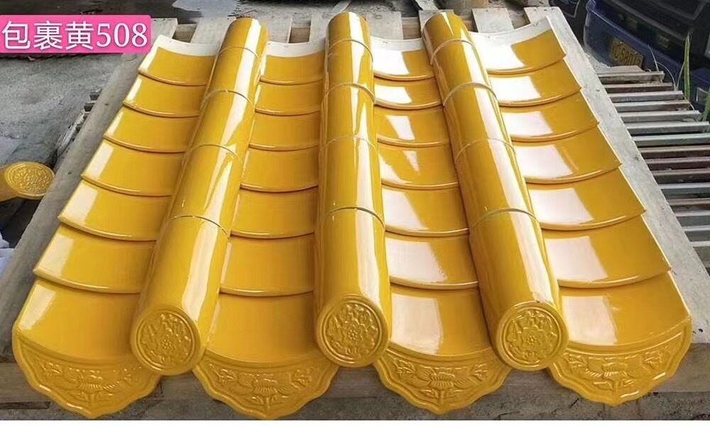 Klassische chinesische gelbe verglaste Dachfliese Hochglanz Antike Porzellanfliese Keramikdachschindel für China Stil Tempel & Garten Gazebo Haus Restaurierung