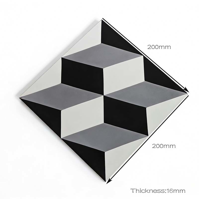 European Retro Handmade Mosaic Cement Tiles 200*200*16mm 3D Cube Illusion Tile For Indoor Outdoor Floor Wall Feature Wall Decor