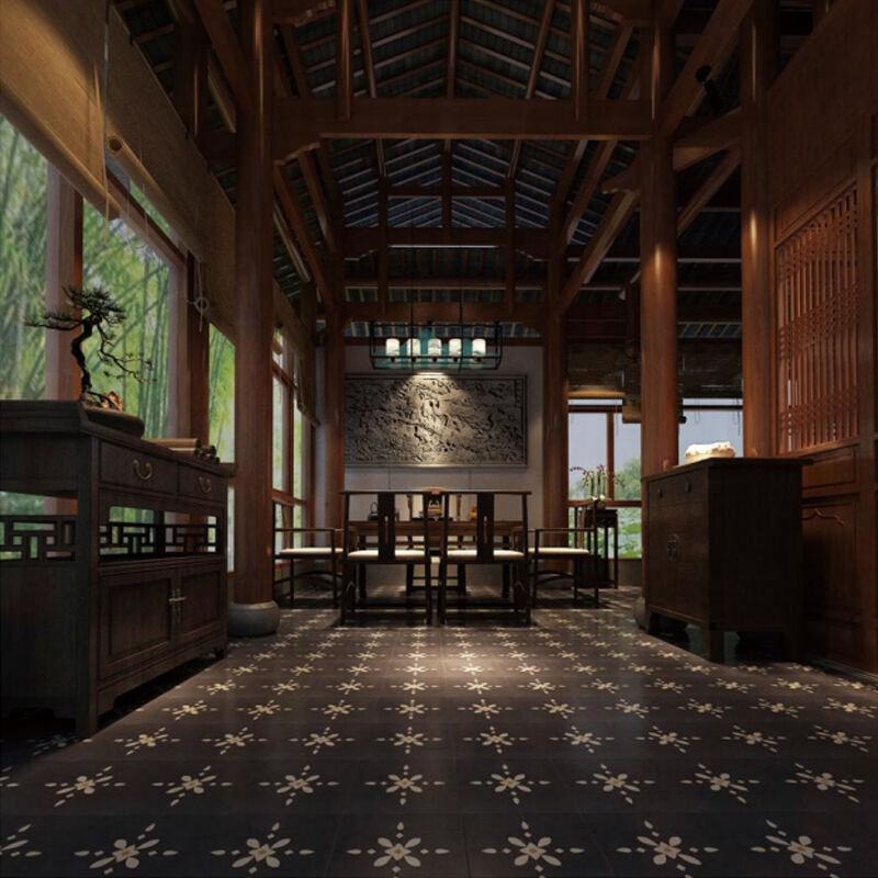 Exquisite Handcrafted High-density Black Color Cement Tile Mineral Pigments Eco-friendly Many Patterns Customizable for Floor
