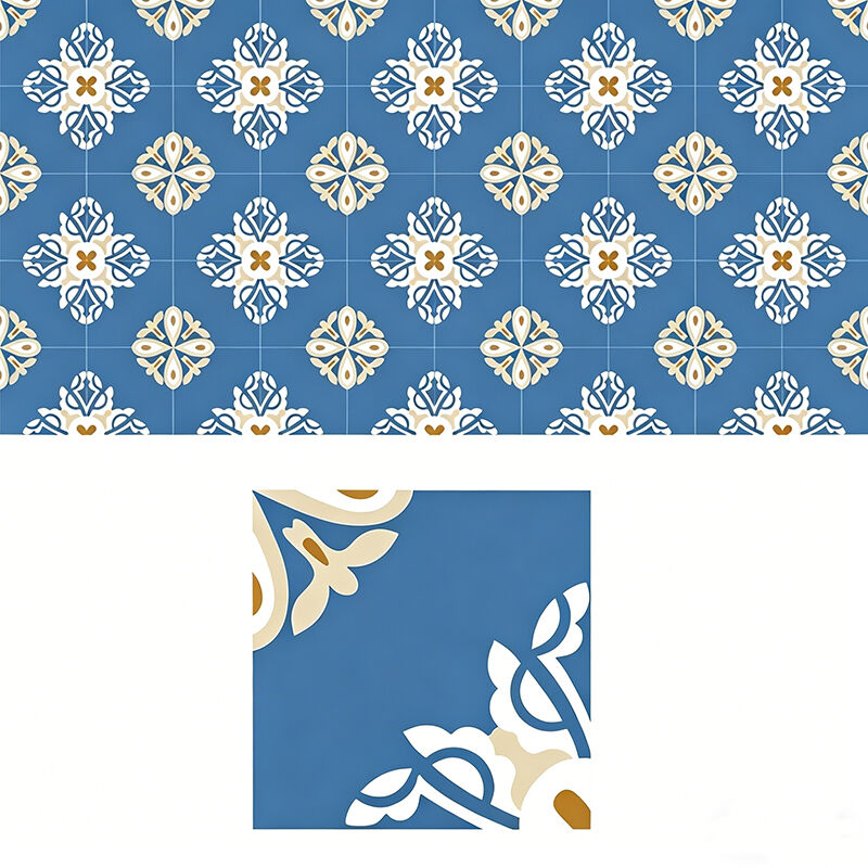 200 x 200 mm, handgefertigt, blaue Blumen-Zementfliese, Enkaustikfliese für Küchenrückwand, Badezimmerboden, rutschfest, für stark frequentierte Bereiche