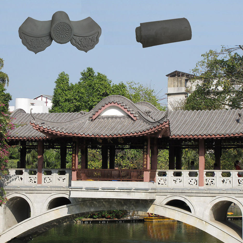 Graue Lehmdachfliesen für Gartenbrücken Pavillons Wetterbeständige Lehmbügel & Eckenfliesen für chinesische Architektur