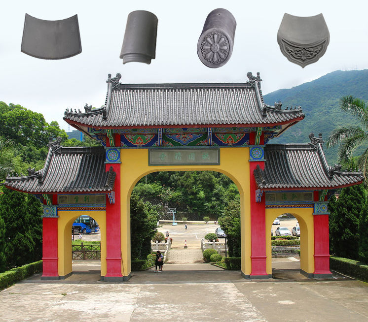 Traditionelle chinesische Dachziegel aus Ton für Paifang-Tore, strapazierfähiges graues Keramikfliesensystem für Torbögen und Tempel-Eingänge