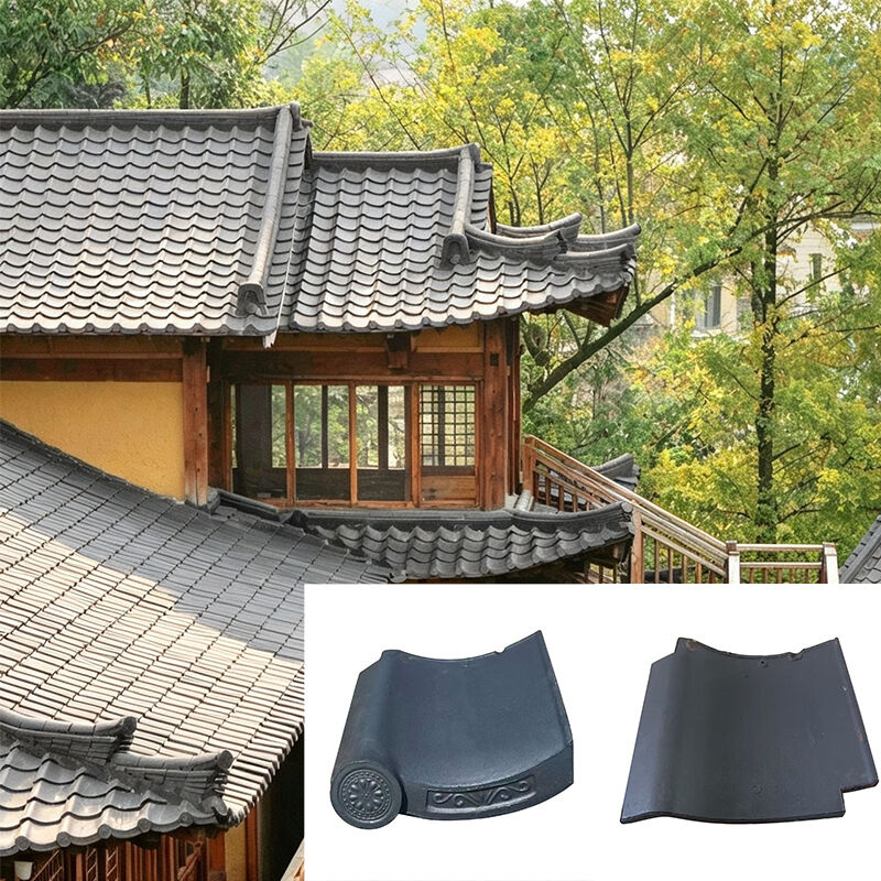 Traditionelle Grautäfel aus J-Typ-Dachplatten Japanischer Stil, gekrümmte Tondachplatten für asiatischen Garten und Teehaus