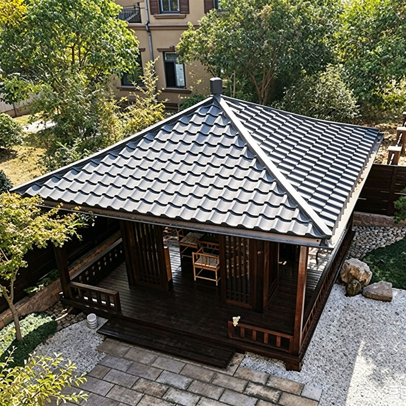 Japanischer Pavillon Dachziegel-Set, ineinandergreifende rauchgraue Wellenziegel für Hofpavillons & Terrassenüberdachungen