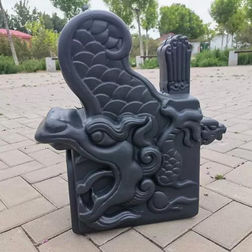 Plastic Asian Style Roof Tiles Kit Polymer Dark Grey Tiles with Roof Caps & Decoration for Entryway Canopy Garden Gates Porticos