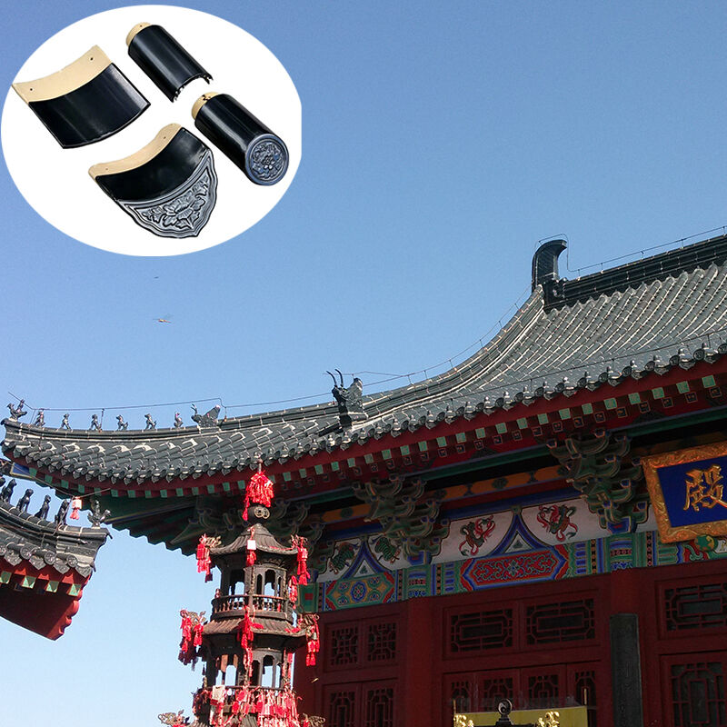 Chinese Style Roof Glossy Black Glazed Roof Tiles and Accessories Ridge Cap Tile for Traditional Temple & Modern Buildings