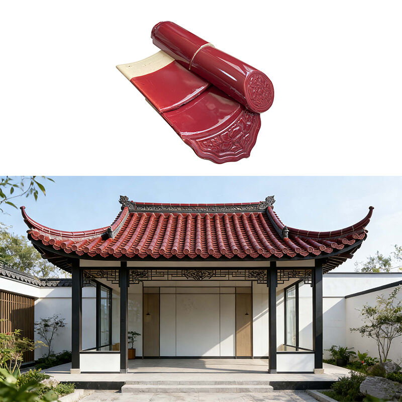 High-Fired Vitreous Chinese Style Ceramic Roof Tiles Frostproof Chinese Red Glazed Tiles for Chinese Pagoda & Pavilion Roofing