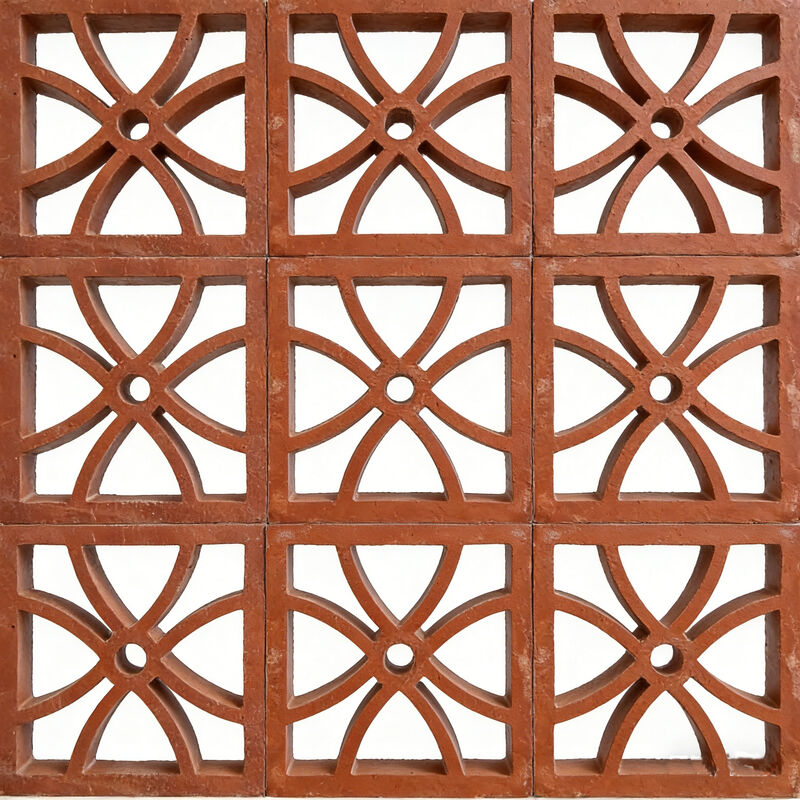 Red Terracotta Geometric Breeze Blocks for Interior Partition Clay Screen Bricks for Home Entryway & Tea Room Divider Walls