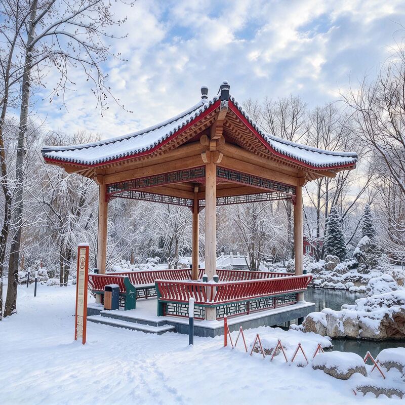 Gewerblicher Kantholz-Pavillon-Bausatz 3m Hochleistungs-Zapfenverbindungs-Pavillon aus asiatischem Holz für öffentliche botanische Parks & Resorts