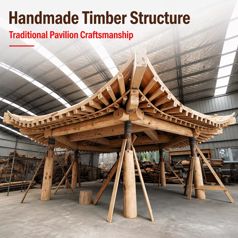 Gewerblicher Kantholz-Pavillon-Bausatz 3m Hochleistungs-Zapfenverbindungs-Pavillon aus asiatischem Holz für öffentliche botanische Parks & Resorts
