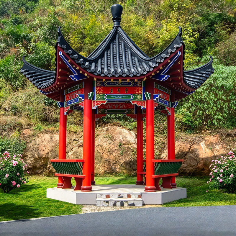 Chinese Garden Wood Gazebo Pergola Kit - Prefab Traditional Pavilion for Outdoor Tea House & Zen Yard